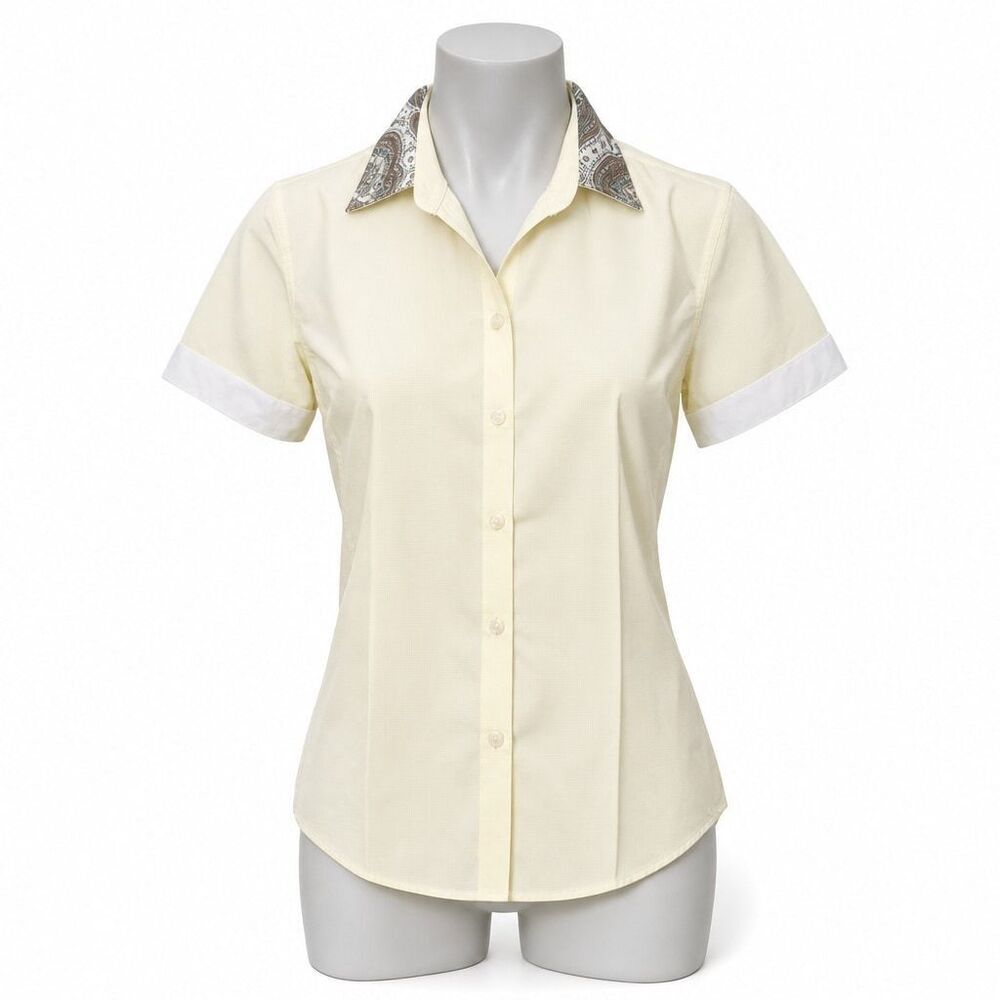 Royal Highness Equestrian Ladies Short Sleeve Show Shirt cream Paisley Collar 36